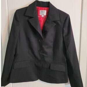Black Pinstripe Blazer Size 10 Career Office Workwear Red Lining Minimalist